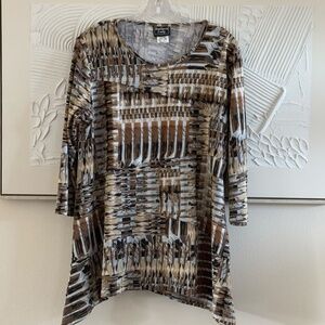 Southern Lady Women's 3/4 Sleeve SZ Small Brown Tan Gold Cream Blouse Top
